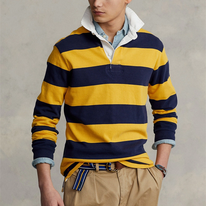 Summer Custom Golf Stripe Slim Fit 100%Cotton Long Sleeve Athletic Collar Polo Men Clothing