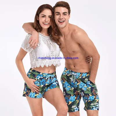 Lovers Beach Swimming Pants Flower Couple Shorts