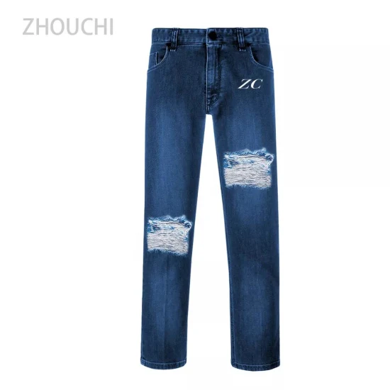 2023 Custom Men′s Fitted Jeans 100% Cotton Washed Ripped Vintage Jeans Pants& Trousers
